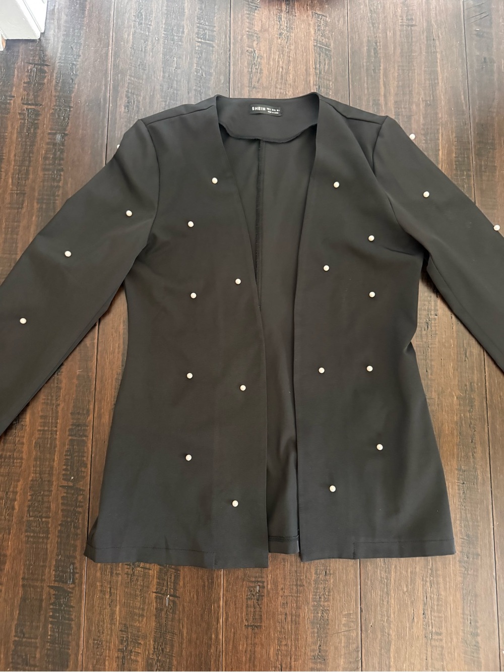 SHEIN Black Open-Front Blazer with Pearl Studs Size Small